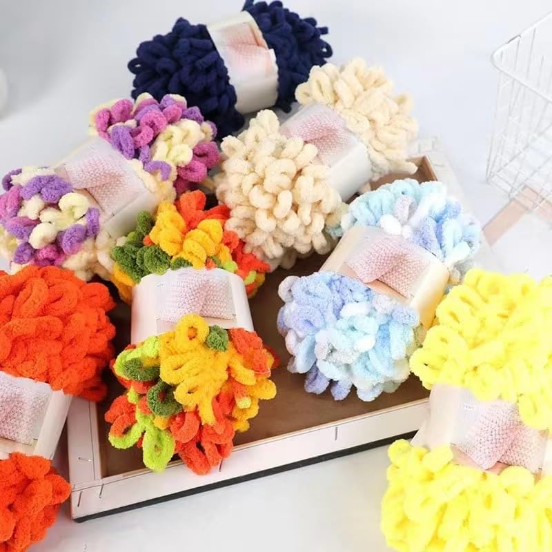 Przędza z pętelką na palec, 2 kulki Puffy Loop Przędza palcowa Wełniana plecionka ręczna Lina Knitting Gruba aksamitna tęczowa przędza(Color 30)