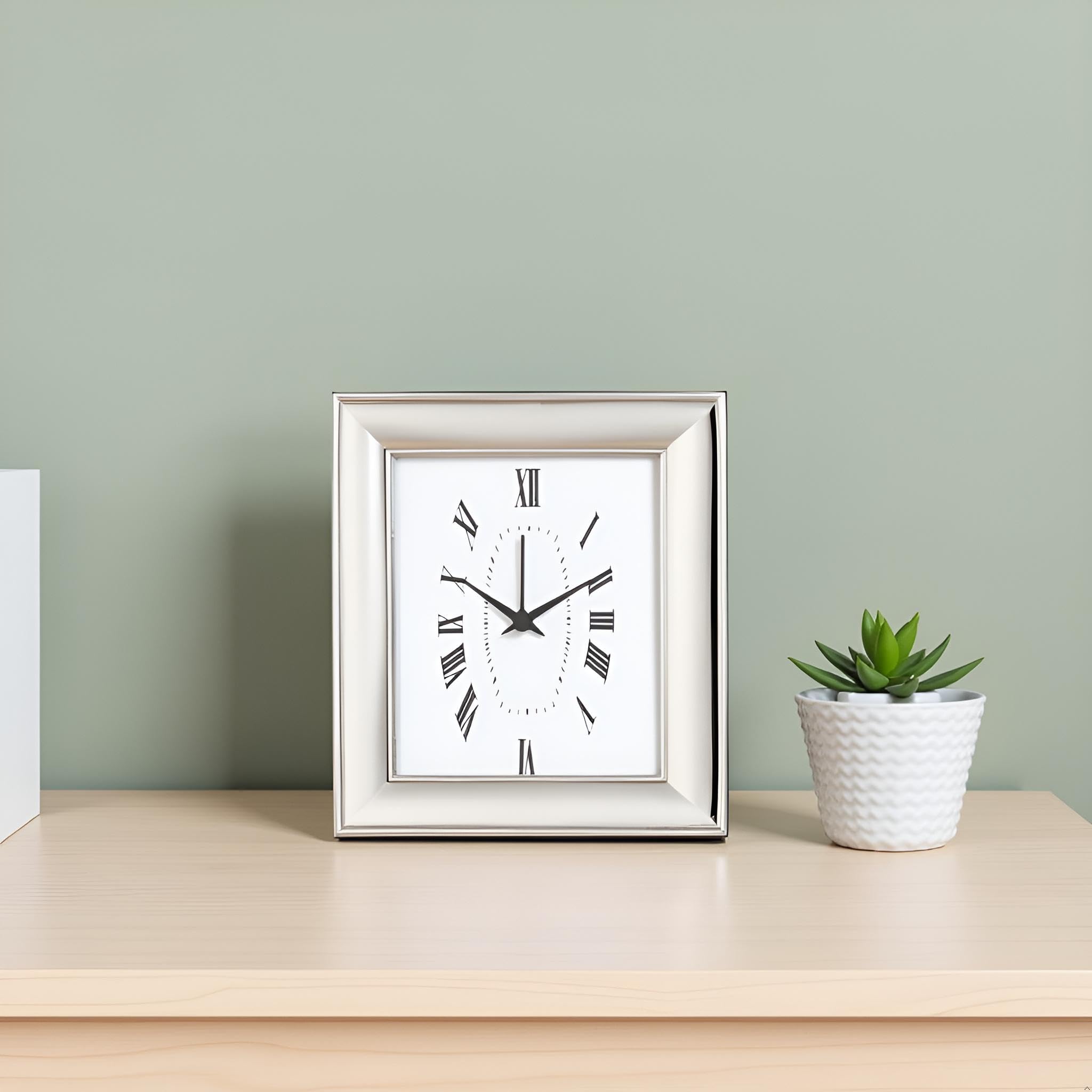 Argenteria MB Orologio da Tavolo con Funzione Sveglia in Legno con Cornice in Argento PVD, Personalizzabile con Incisione Inclusa