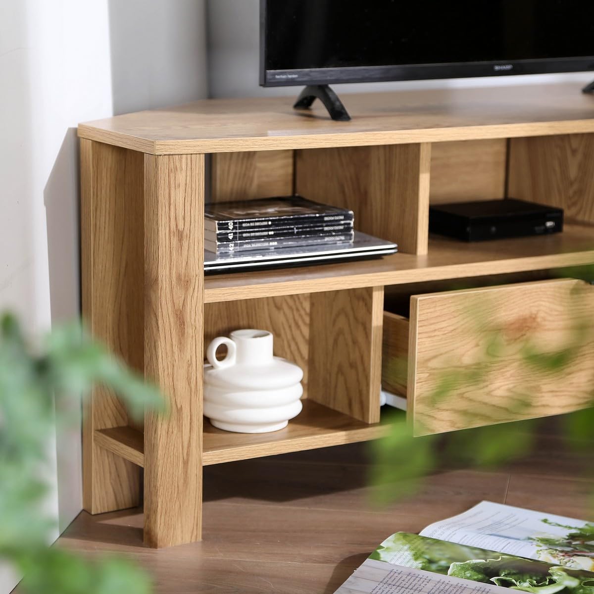 Casâme Mueble De TV De Esquina 1 Cajón Decoración Roble - L120 Cm