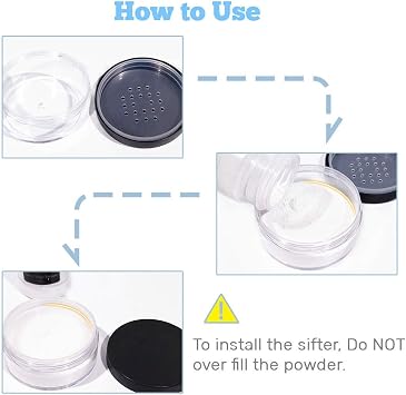 Empty Makeup Powder Container 50ml with Puff Loose Face Compact Case Plastic Cosmetic Jars Travel Containers Refillable Bottle Box Holder with Sifter and Lid