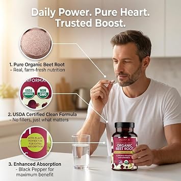 Organic Beet Root Capsules 1350mg - USDA Organic Beetroot Supplement