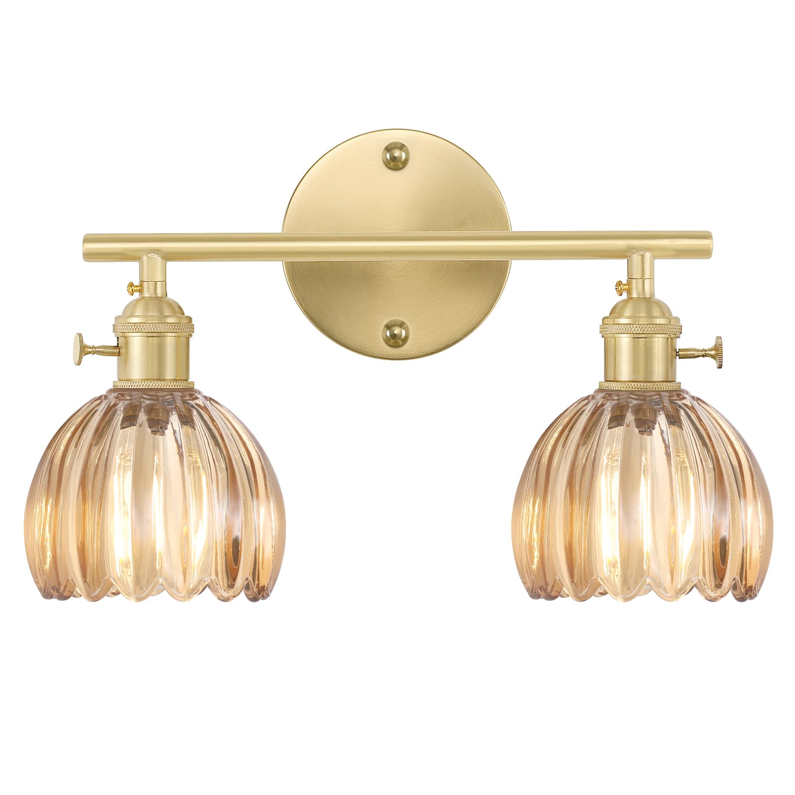 Shenmoyl Bathroom Light Fixtures, 2-Light Brass Vanity wall Light Over Mirror with Amber Tulip Glass Shade for Bedroom Living Room (Bulb Not Included)