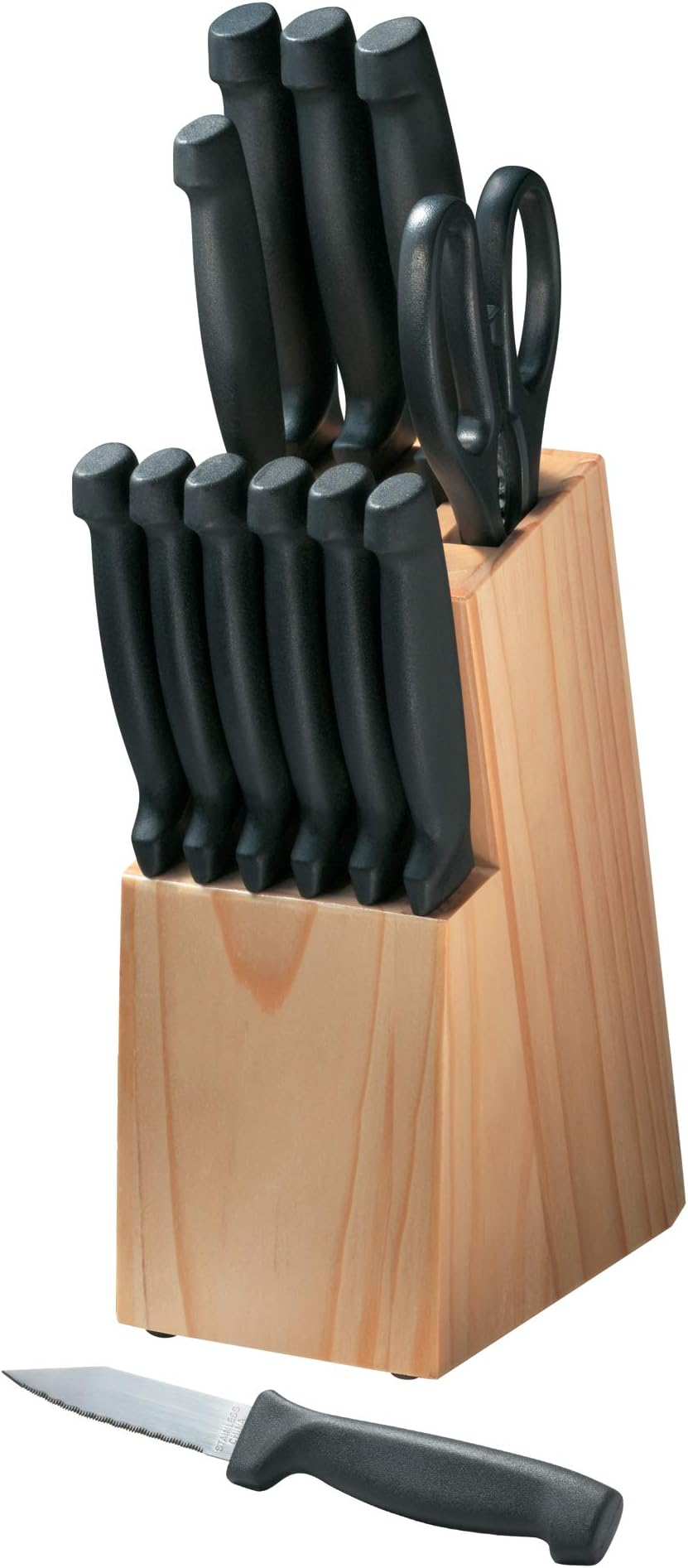 Robinson 13-Piece Sunbeam Knife Set with Pinewood Block, Black