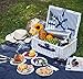 Picnic Basket Willow for 4 Persons, Large Wicker Hamper Set with Big Insulated Cooler Compartment, Fleece Blanket with Waterproof Backing and Cutlery Service Kit- Fashionable White Washed Color