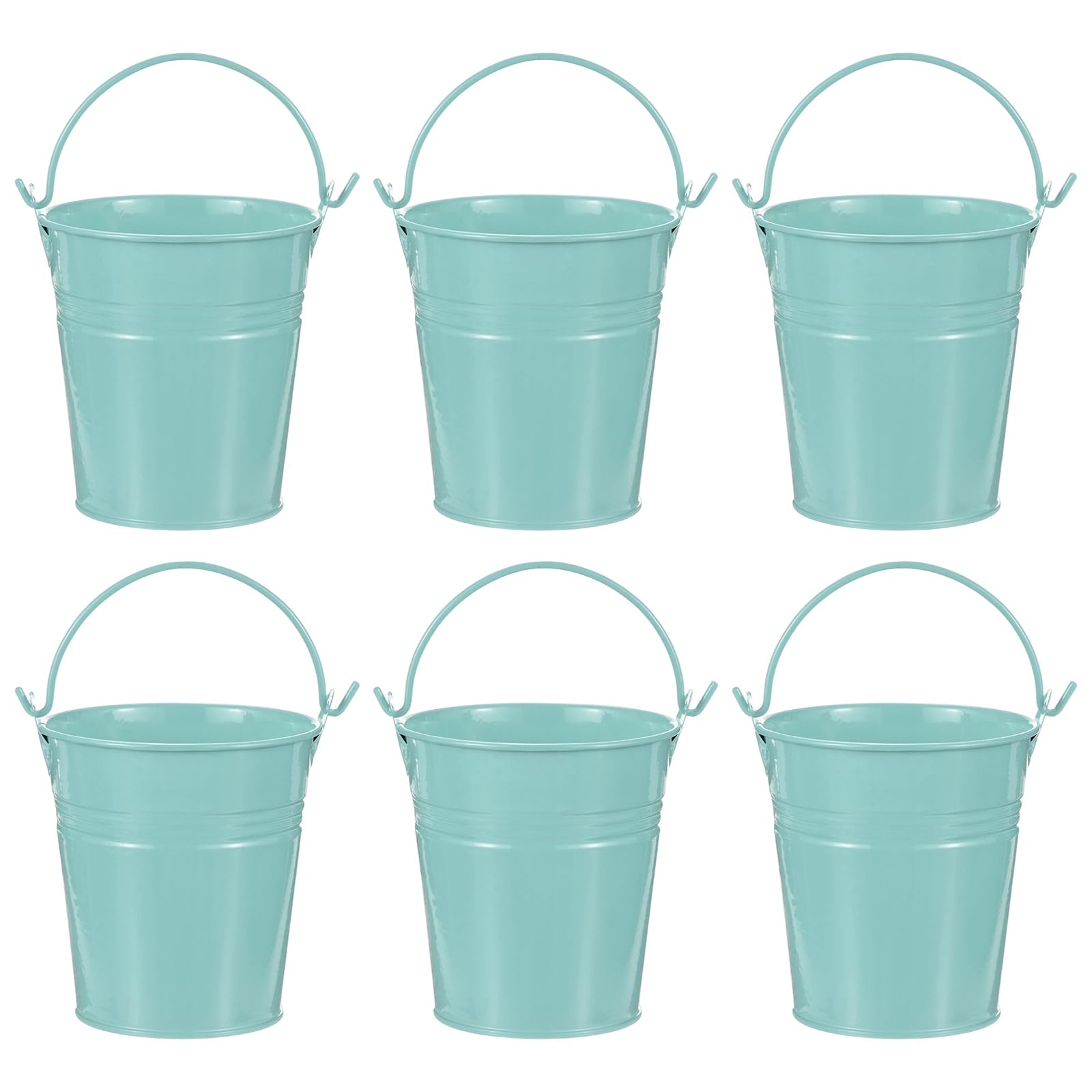 M METERXITY 6-Pack Small Metal Bucket with Handle, 3.1 x 3.3 Inch Iron Mini Buckets for Farmhouse Flower/Garden Planters/Decorative Table Centerpieces [Peacock Blue]