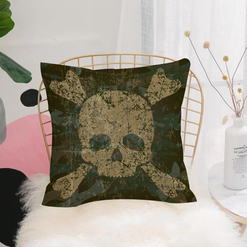 HYOSXW Cushion Cover,Throw Pillow Case Home Decorative for Living Room Bedroom Sofa Chair 16X16 Inch,Camo, aged texture with skull pattern,Pillowcase 40X40cm