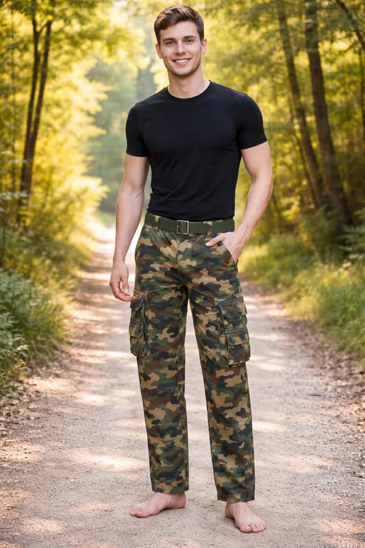Image of Krystle Men's Camouflage Cargo Pants | Multi-Pocket Military Tactical Trousers | Regular Fit Casual Outdoor Combat Pants (Multicolor,Multisize)