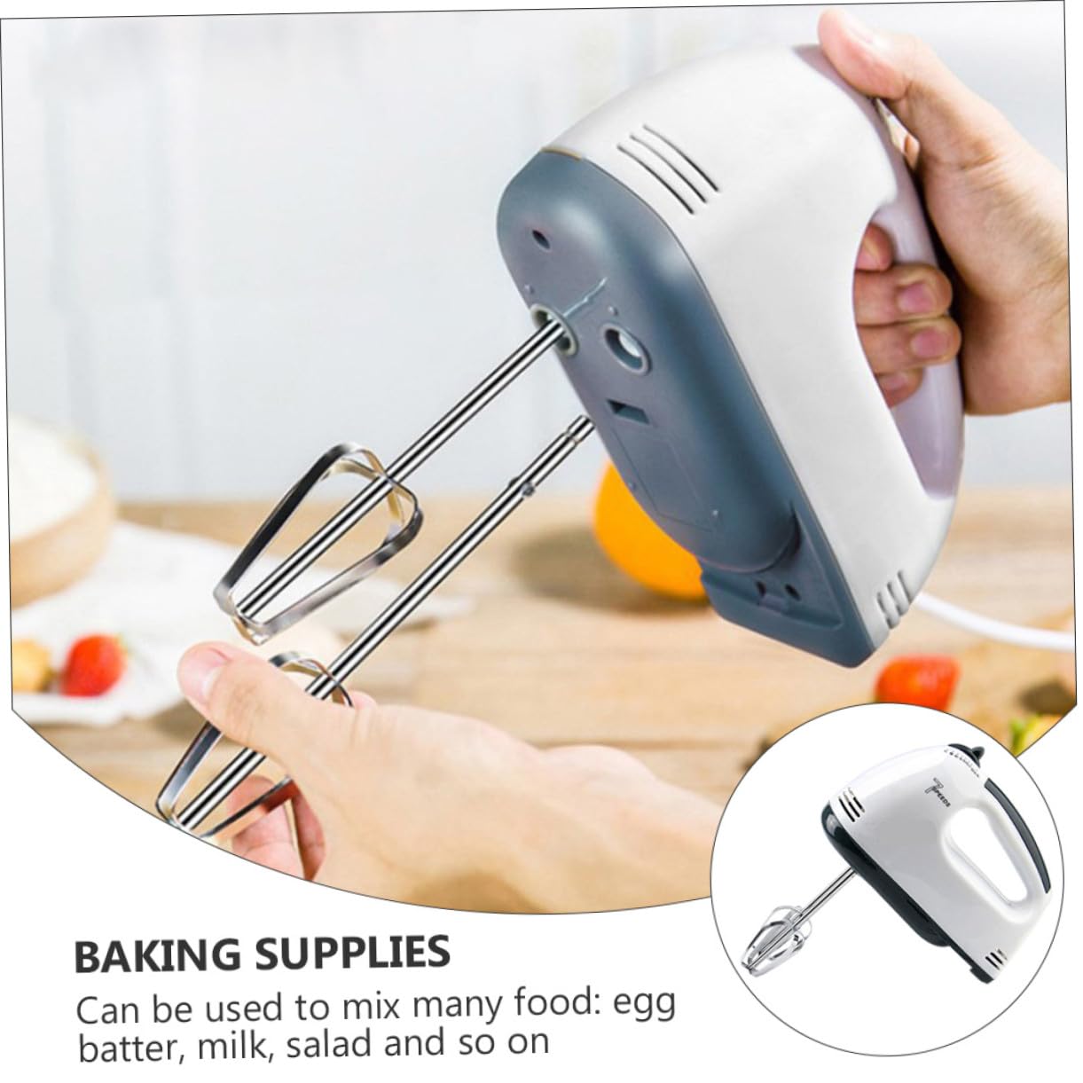 Sbattitore Elettrico per Uova Bianco, Compatto ad Alta Efficienza in Plastica e Acciaio Inox per Cucina e Preparazioni di Dolci in Casa