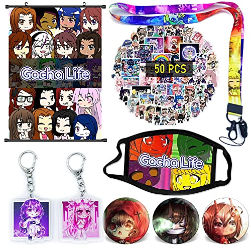 Gacha Life Gift Set-Gacha Life Stickers,Keychain,Lanyard,Gacha Life Poster, Pins, Mask, Gacha Life Gift Set for Fans