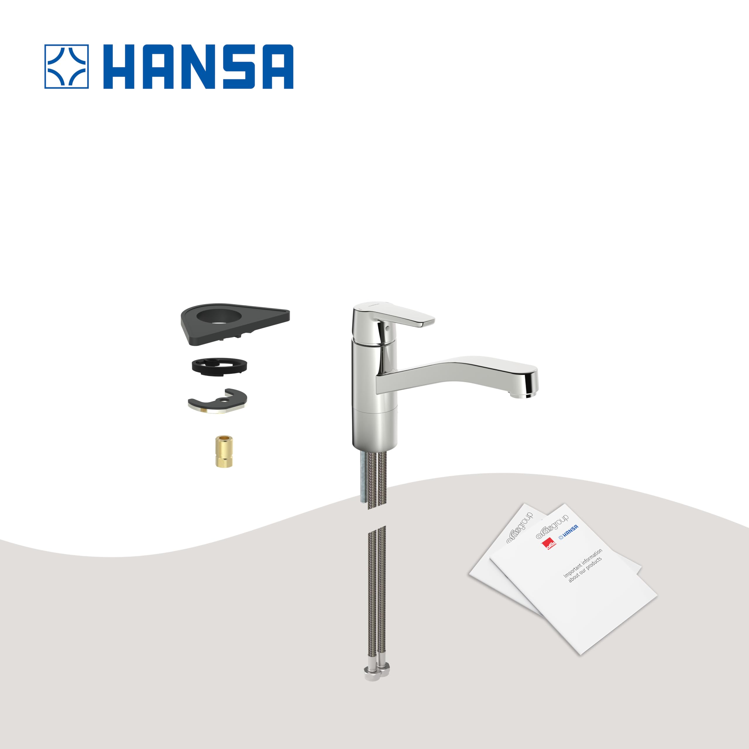 Hansa 51482293 Évier Robinet/Mitigeur Batterie HANSAPOLO DN15 – Mousseur, montage de travail de 45 mm max – Bec orientable (120 °/60 °) |12l/min, écart : 216 mm