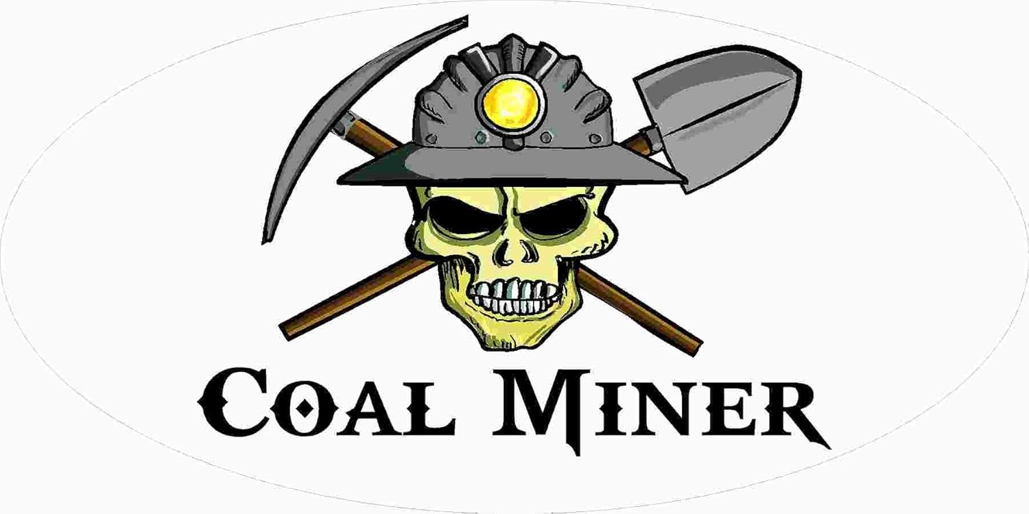 3 - Coal Miner Coal Miner Skull 1 1/2" x 3" Hard Hat Stickers H400
