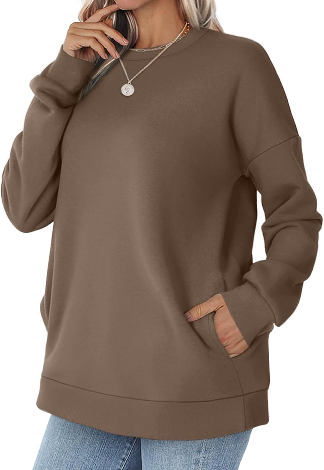 Fall Crewneck Pullover Sweatshirt Women Long Sleeve Tops Fashion Causal Sweat Shirts with Pockets - Image 2