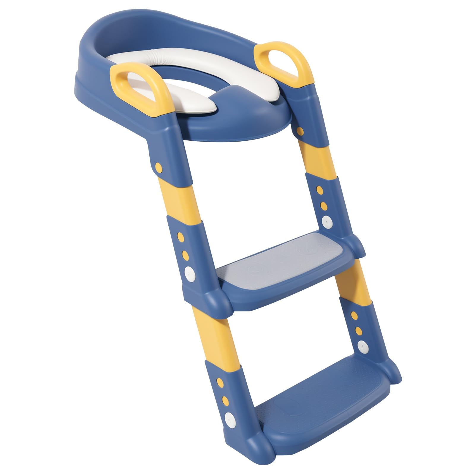 Asiento de inodoro para niños con escalera, 2 en 1 asiento de inodoro para niños con acolchado de PVC suave, altura ajustable, entrenador de inodoro desmontable, resistente a salpicaduras y