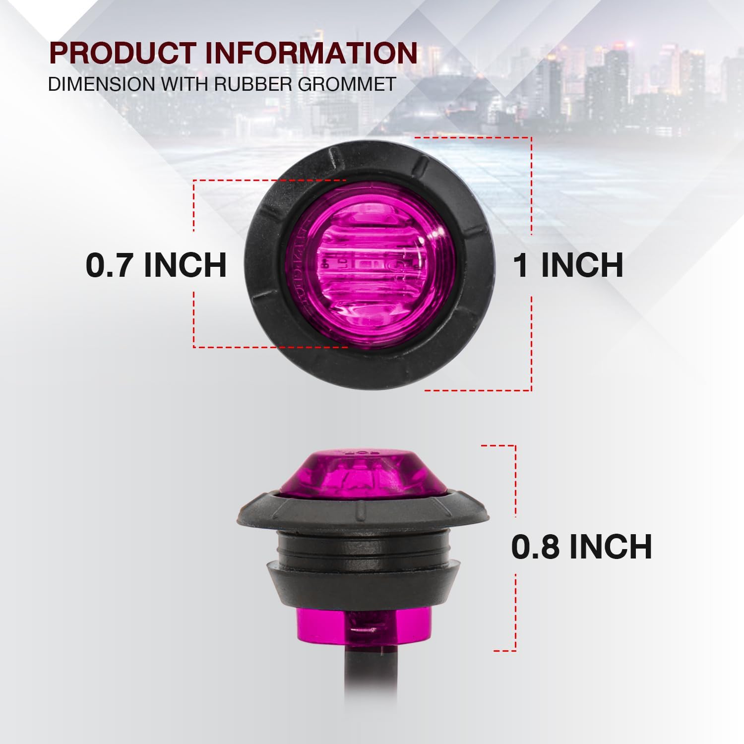 TMH 100 Pcs Purple Light 3/4 Inch 3 LED Clearance Markers Side Marker Indicator Lights Mini Round Front Rear Sealed Flush Mount with Grommet for Truck Trailer Lorry Bus 12V DC