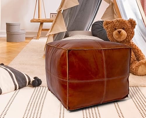 Miniatura 2 de ARTOUARZAZATE Puf cuadrado de cuero  Puf marroquí  Cuero genuino de piel de cabra  Decoración bohemia de sala de estar  Reposapiés y otomano  Sin