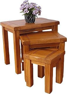 Kemtpase Nesting Table Solid OAK Nest of 3 Tables Wooden Side Nesting Wood End Coffee Lamp Table Rustic Sets