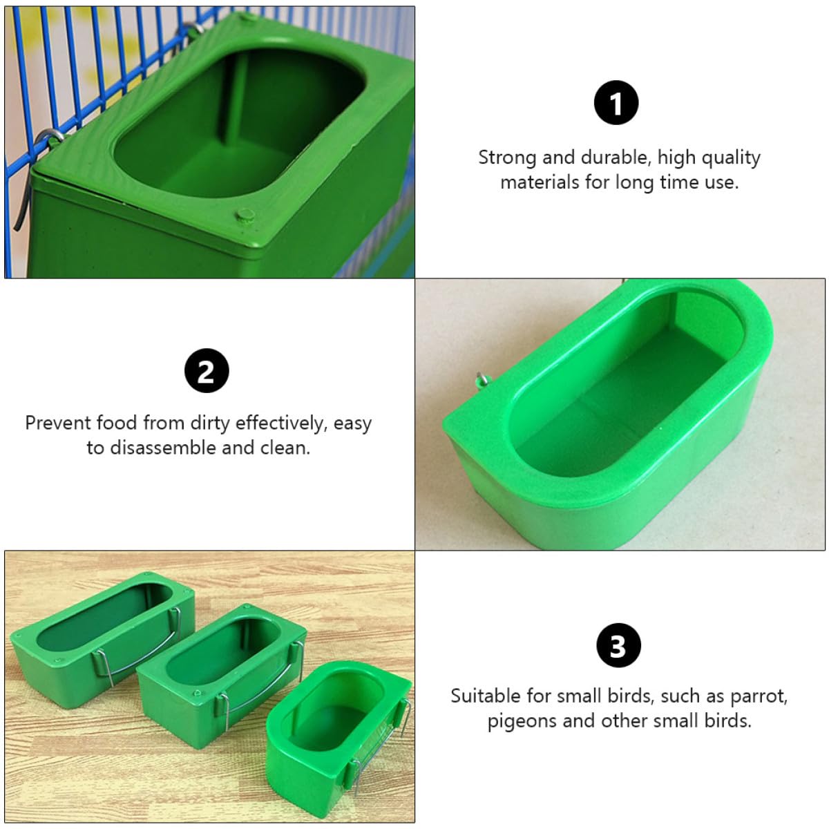 Mangeoires à Oiseaux Faciles à Nettoyer et Remplir Lot de 12 en Plastique Vert pour Perruches et Petits Oiseaux en Cage