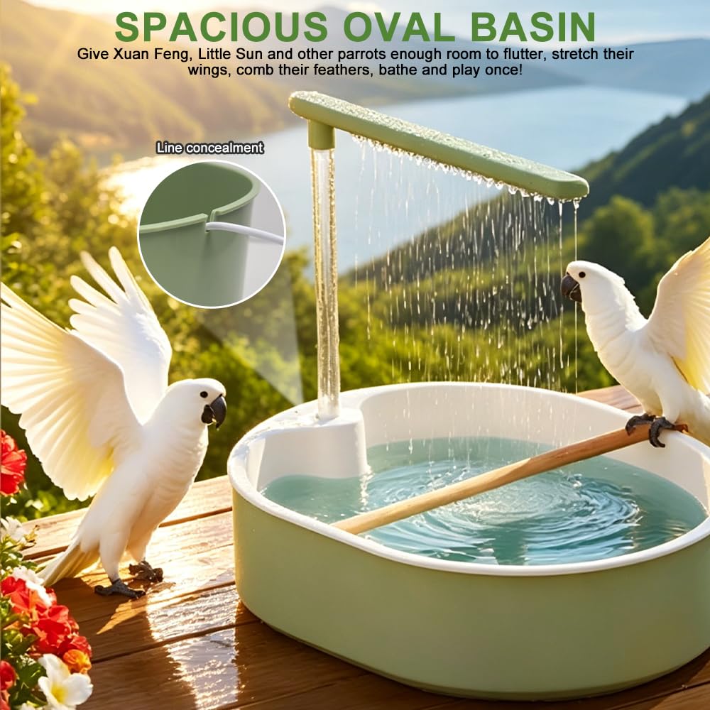 Douche à Oiseaux, Baignoire Automatique pour Oiseaux avec Douche d'eau Circulante Douche, Automatique Perroquet Douche pour Oiseaux, Perruche, Cacatoès（Vert）