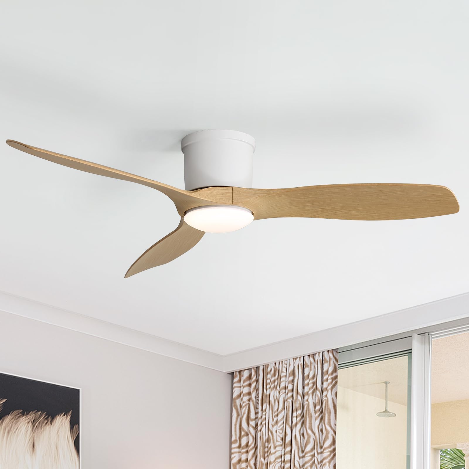 Ventilador de Techo DC con Luz LED, 6 Velocidades, Control Remoto, Motor Reversible Silencioso, 3 Aspas ABS para Hogar y Oficina