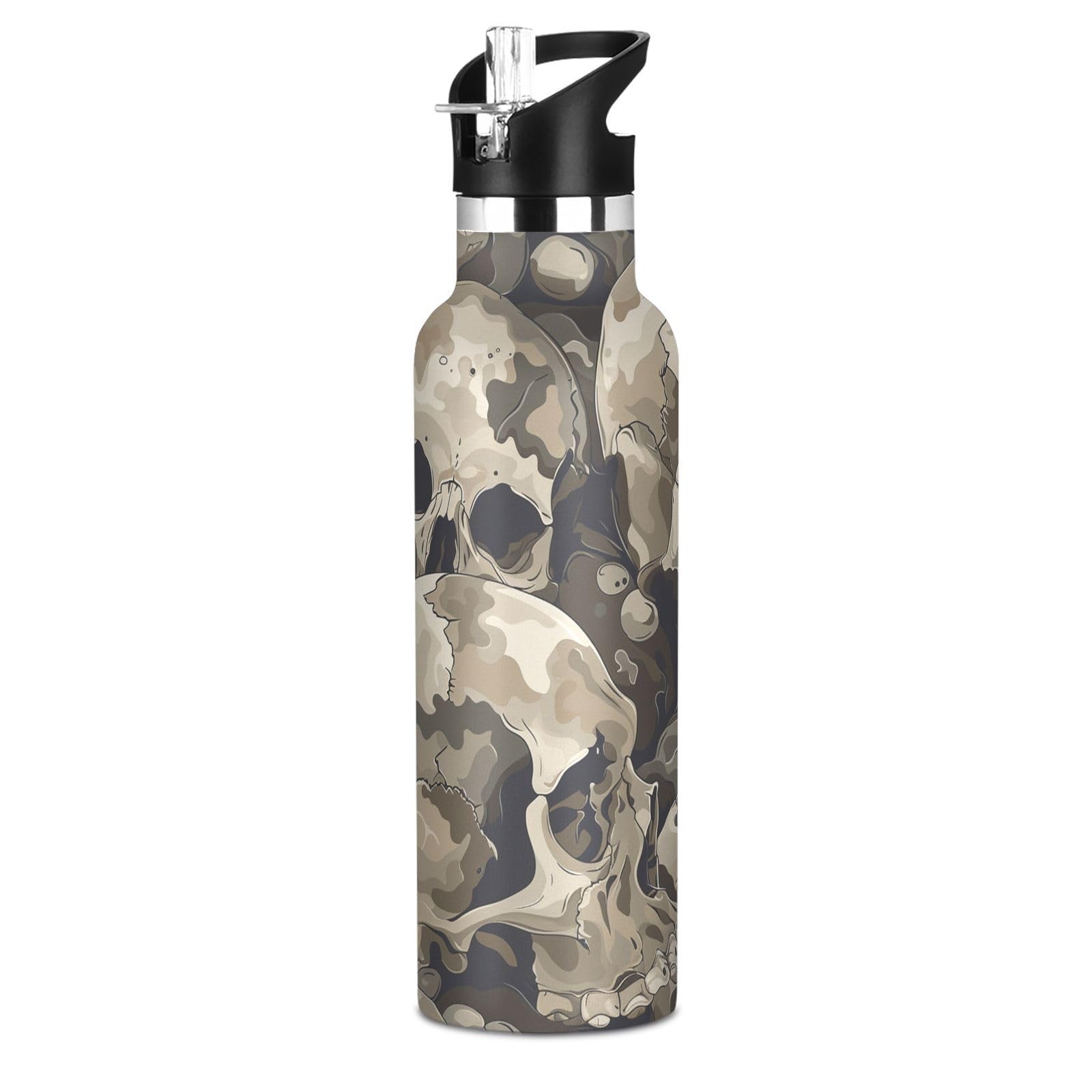 Kaaviyo Boys Pattern Dark Skull Dark Water Bottle Stainless Steel Jug Insulated Vacuum Cup For Girls(600Ml)