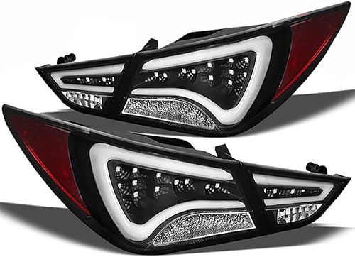 VIPMOTOZ 4 piezas de luces traseras LED de tubo de neón OLED de alta calidad compatibles con Hyundai Sonata 2011-2013, carcasa de bisel negro,