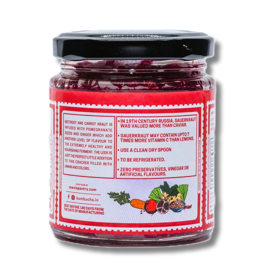 MAVI's Beetkvass & Beetrrot Carrot Kraut Combo | Artisanal Probiotic Kvass & Pickle | Vegan | No Preservatives, No Artificial Flavour or Colour | Kanji | Sauerkraut| Combo Pack of 2 | 2