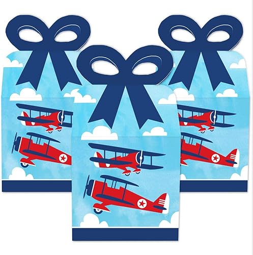 Miniatura 2 de Big Dot of Happiness Taking Flight - Avión - Cajas de regalo cuadradas - Cajas de lazo vintage para baby shower o fiesta de cumpleaños - Juego de 12