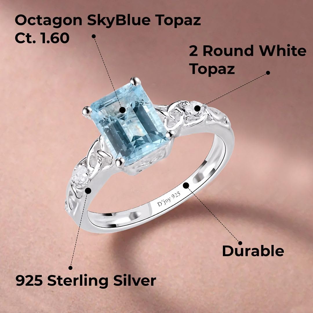 SHOP LC DELIVERING JOY Blue Topaz Ring in 925 Sterling Silver Birthstone Rings for Women - Promise Wedding Engagement Jewelry Gifts for Womens - Image 3
