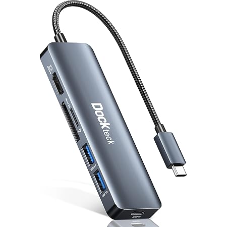 USB C Hub Multiport Adapter - Dockteck 6 in 1 USB C Dock with 100W PD, 4K 60Hz HDMI, USB 3.0, SD/TF Card Reader, USBC Hub for MacBook Pro Air Microsoft Surface Pro