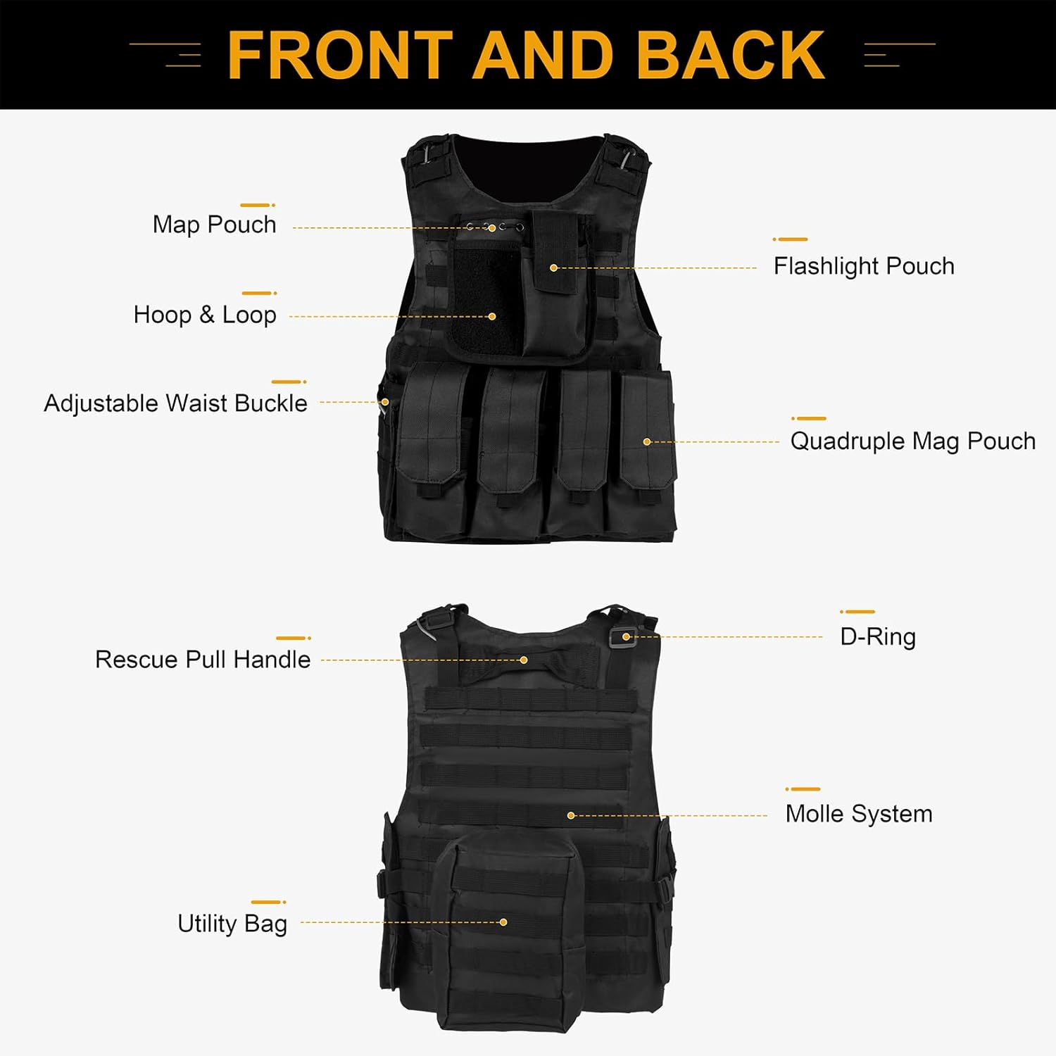 Tactical Vest Set for Men - Airsoft Paintball Gear and Equipment(Black)