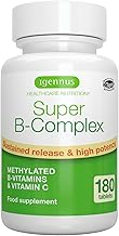 Super B - Vitamina B Complex, Complesso B Metilato, B1,B2,B3,B5 B6,B12 Metilcobalamina, 180 Compresse Vegane, Alto Assorbimento e Rilascio Prolungato, Metilfolato, Biotina e Vitamina C - Igennus