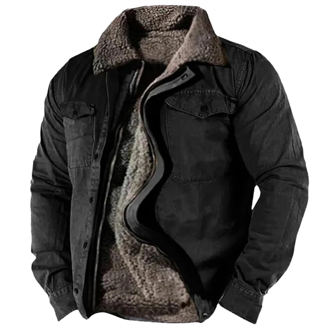 Yeuyyben Winter Thick Wool Coats Mens Outdoor Warm Multi Pockets Cargo Jacket Fashion Breasted Collar Fleece Coat