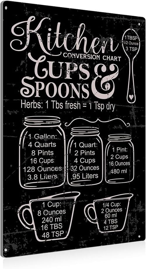 Horienteeon Kitchen Wall Decor Kitchen Conversions Chart Sign 14x20cm Aluminum Farmhouse Wall Decor for Home Dining Living Room Bar Cafe