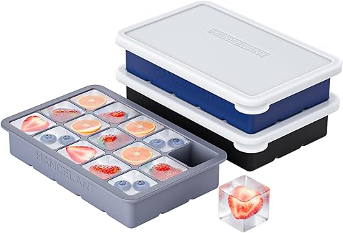 Miniatura 13 de Bandeja de silicona para cubitos de hielo, paquete de 3 moldes para cubitos de hielo, bandejas de hielo para congelador con tapa para whisky, comida