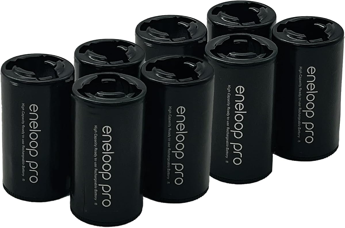 Eneloop Panasonic pro BQ-BS2K8SA Adaptadores de batería tamaño C para uso pro Ni-MH pilas de batería AA recargables, paquete de 8