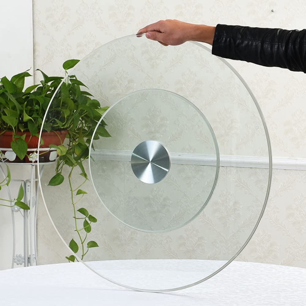 Plateau Tournant en Verre Trempé Rotatif 360°, Plateau De Service Rond 60cm Lazy Susan Lisse Transparent Assiette De Service pour Table À Manger (Size : 100cm/40in)