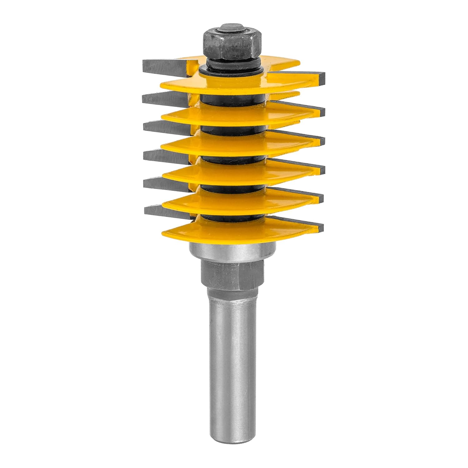 6 Slot Finger Joint Carbide Tipped Router Bit - 12.5mm x 5mm x 2mm Blades - 12mm Shank, 22mm Bearing, 47mm (1-7/8") Cutting Diameter, 41mm Cutting Depth for Joinery Work