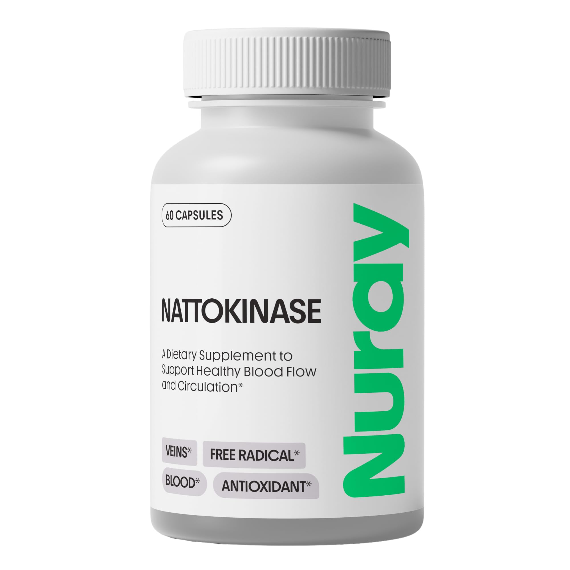 Nuray Suplemento de nattokinase 150 mg, 20.000 FU por porção, 60 cápsulas vegetarianas