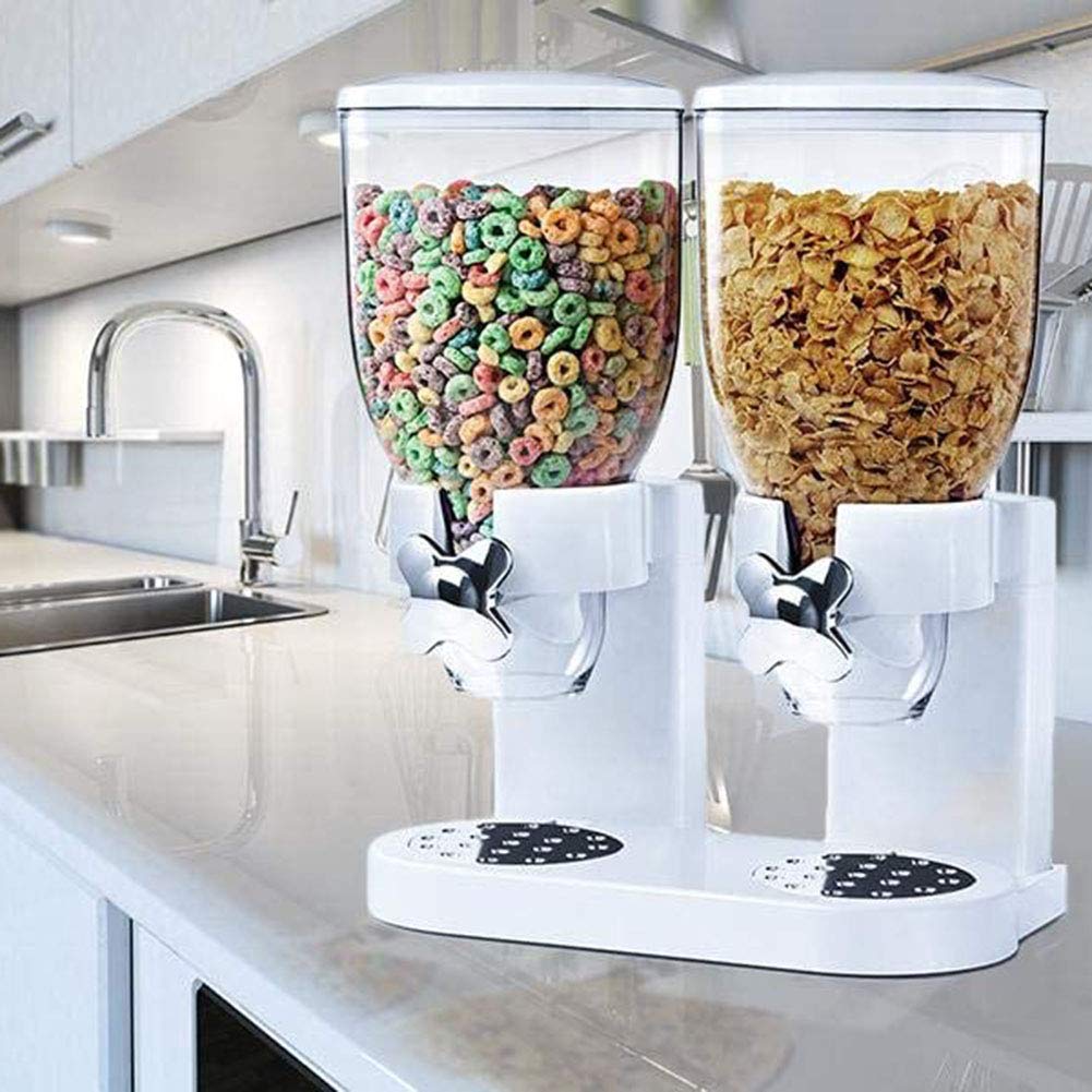 Li-HIM Dispensador de Cereal Doble 7L - Contenedor de Almacenamiento de Alimentos Secos - Recipiente de plástico, Mantiene los Alimentos Frescos - Ideal para el Control de la porción