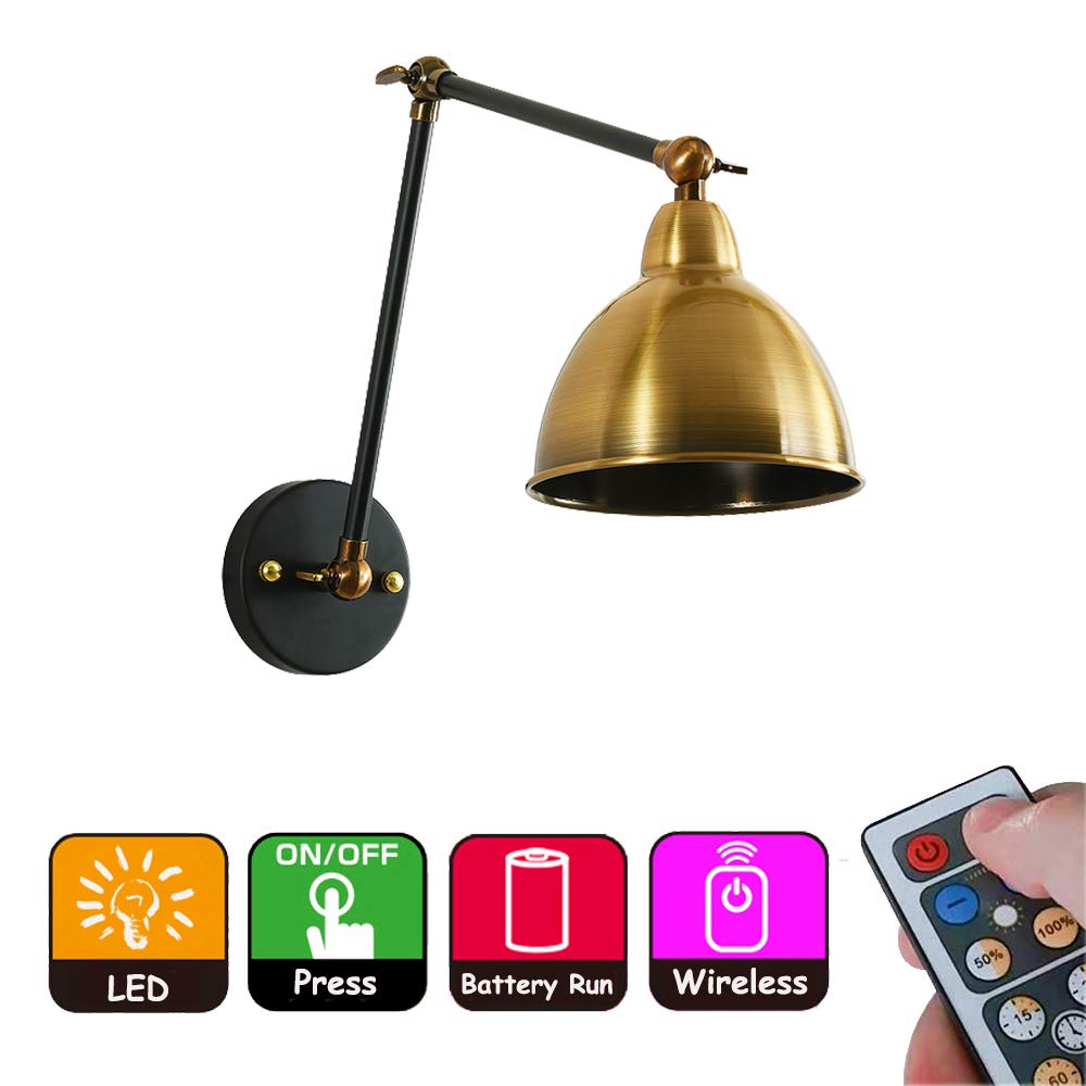 ANYE 1-Pack 55 Lumens Led Remote Control Battery Run Cordless Lamp White Lampshade Wall Sconce for Bedroom Loft Wall Decor- Easy Installation, Dimmable Control,Battery Not Included