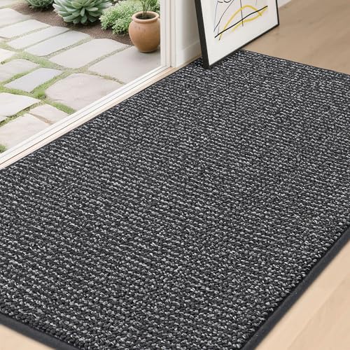 Image of BEQHAUSE Dirt Trapper Door Mat 36 inch x 60 inch, Non-Slip Washable Doormats Entrance Mat, Dirt Resistant and Absorbent Welcome Mat, Low Profile Floor Mats for Front Back Door and Entryway, Charcoal
