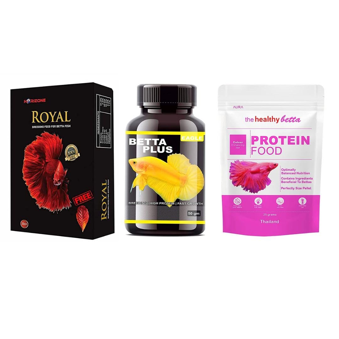 VAYINATO Horizone Healthy Food Combo For Betta Fish|Eagle Betta Plus-50G,Horizone Royal Breeding Feed For Betta Fish-22G,Aura The Healthy Betta Protein Food,25G|Pack Of 3 (B0C7W4G6ZQ) Amazon Price History, Amazon Price Tracker
