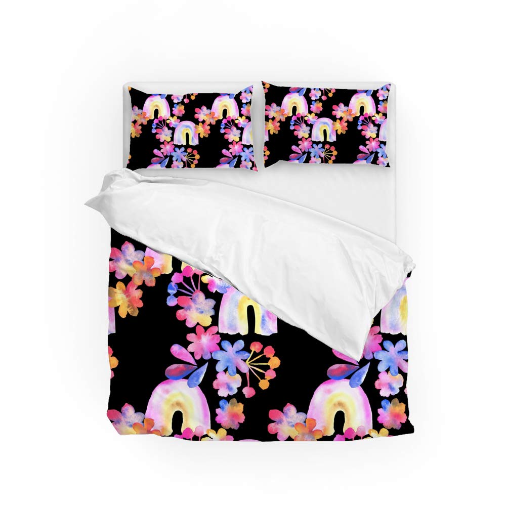 Housse de couette fleurs aquarelles ultra douce en polyester