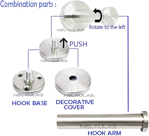 Miniatura 10 de NELXULAS Ganchos cortos de acero inoxidable cepillado para toallas de baño individuales superresistentes aptos para dormitorio sala de estar baño y
