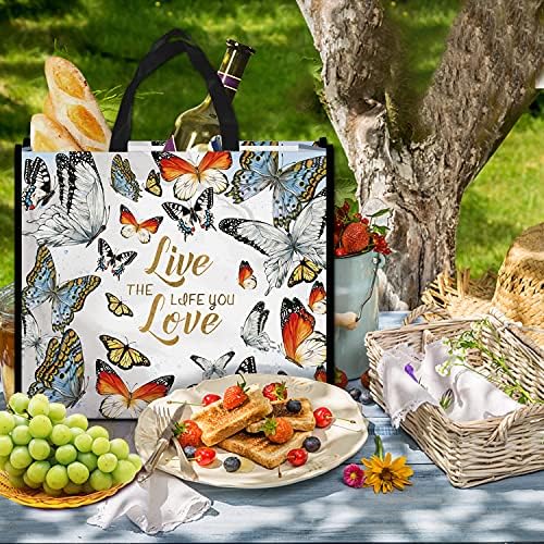 NymphFable 5 Pack Reusable Shopping Bags Colorful Butterfly Washable Grocery Bags Fabric Tote Bag