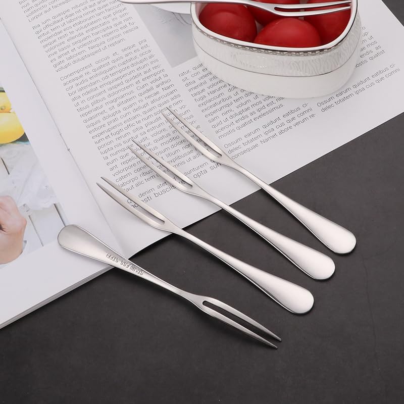 Flatware Silverware Set, Stainless Steel Tableware Fruit Fork Two-tine Fork Cake Fork Dessert Fork, Tableware Cutlery Set(6Set)