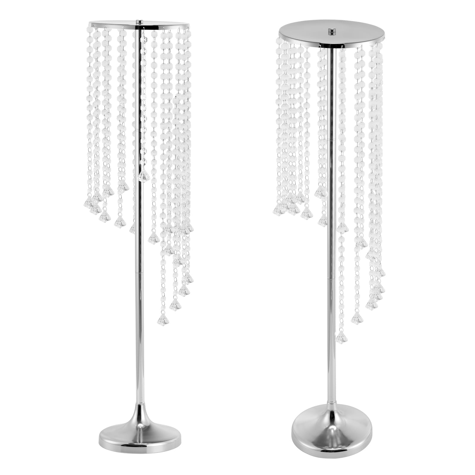 Arborlux 2-Pack 35.4 Inch Tall Gold Crystal Wedding Centerpiece Stands, Elegant Metal Flower Vases with Sparkling Beaded Accents, Floor Centerpieces for Reception, Party & Home Table Decor(Silver)