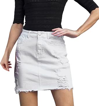 SweatyRocks Women's High Waist Ripped Denim Skirt - Raw Hem Mini Jean Skirt - View #5