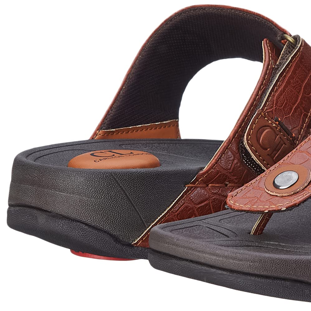 Carlton London mens Tan Men's Thong Sandals Flat Sandal