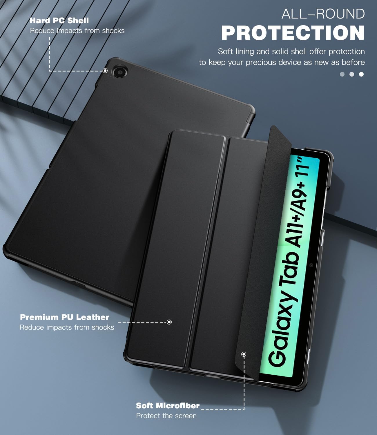 TiMOVO Custodia Samsung Galaxy Tab A11+ Plus/A9+ Plus 11 Pollici 2025/2023, Leggera Sottile Cover Rigida Auto Sveglia Sonno, Nero